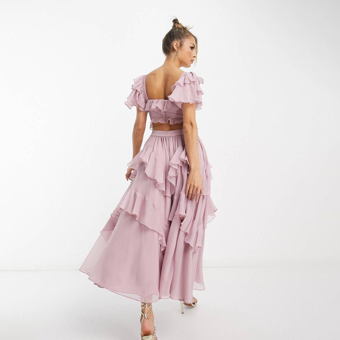 Summer Holiday Ruffled Short - sleeved Dress Fashion Backless Square Neck Long Dresses For Party Womens Clothing - PratSN