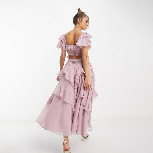 Summer Holiday Ruffled Short - sleeved Dress Fashion Backless Square Neck Long Dresses For Party Womens Clothing - PratSN