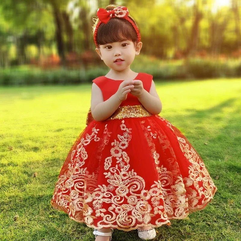 Summer Kids Girls Party Dress Sleeveless Sequins Sashes Princess Dress Wedding Perform Birthday E8557 - PratSN