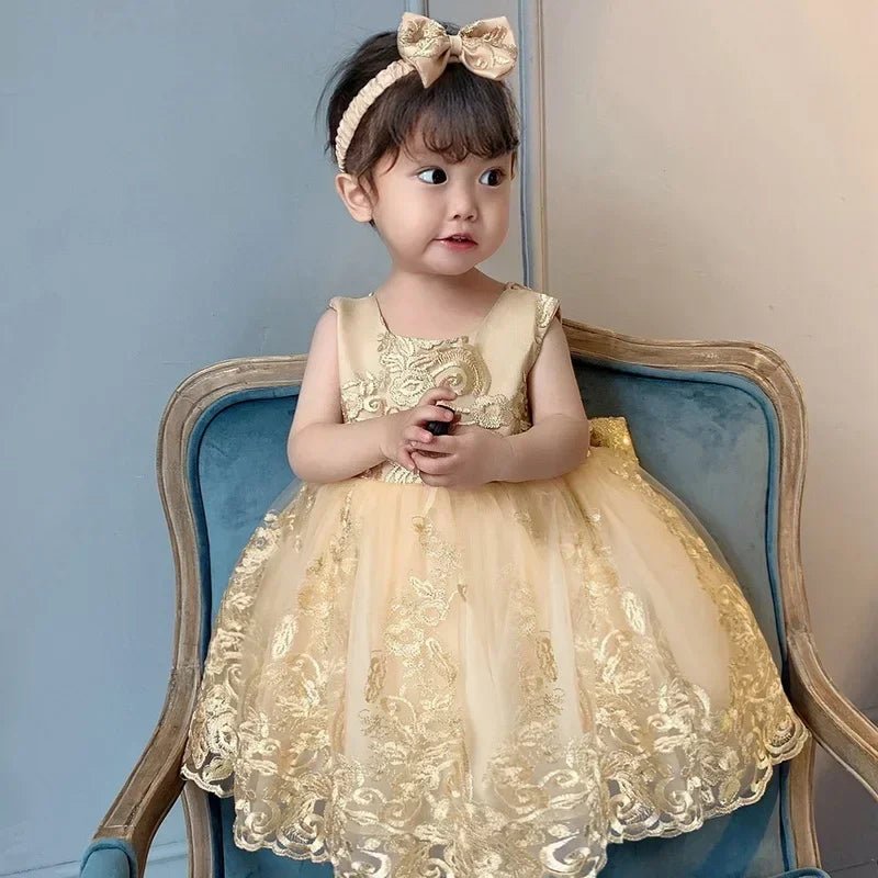 Summer Kids Girls Party Dress Sleeveless Sequins Sashes Princess Dress Wedding Perform Birthday E8557 - PratSN