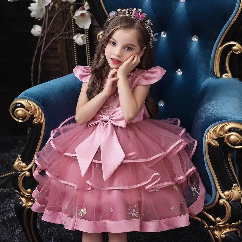 Summer Kids Girls Party Dress Sleeveless Sequins Sashes Princess Dress Wedding Perform Birthday E8557 - PratSN