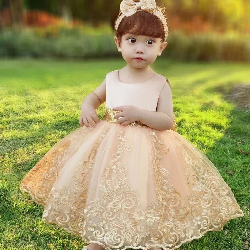 Summer Kids Girls Party Dress Sleeveless Sequins Sashes Princess Dress Wedding Perform Birthday E8557 - PratSN