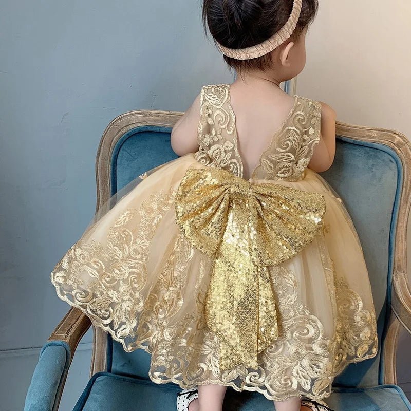 Summer Kids Girls Party Dress Sleeveless Sequins Sashes Princess Dress Wedding Perform Birthday E8557 - PratSN