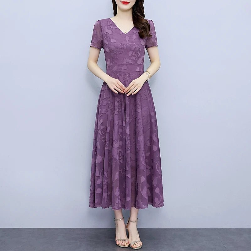 Summer Luxury Chic Prom Party Dress Women Fashion Elegant Bodycon Night Long Vestido 2024 Vintage Solid Casual Chiffon Maxi Robe - PratSN