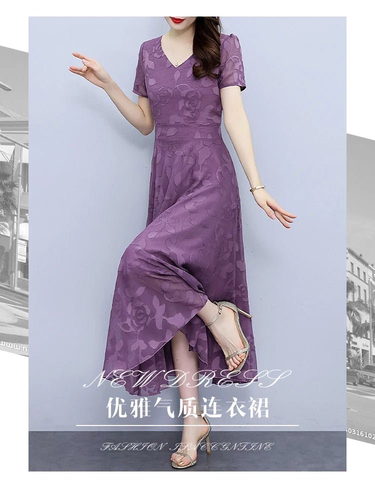 Summer Luxury Chic Prom Party Dress Women Fashion Elegant Bodycon Night Long Vestido 2024 Vintage Solid Casual Chiffon Maxi Robe - PratSN
