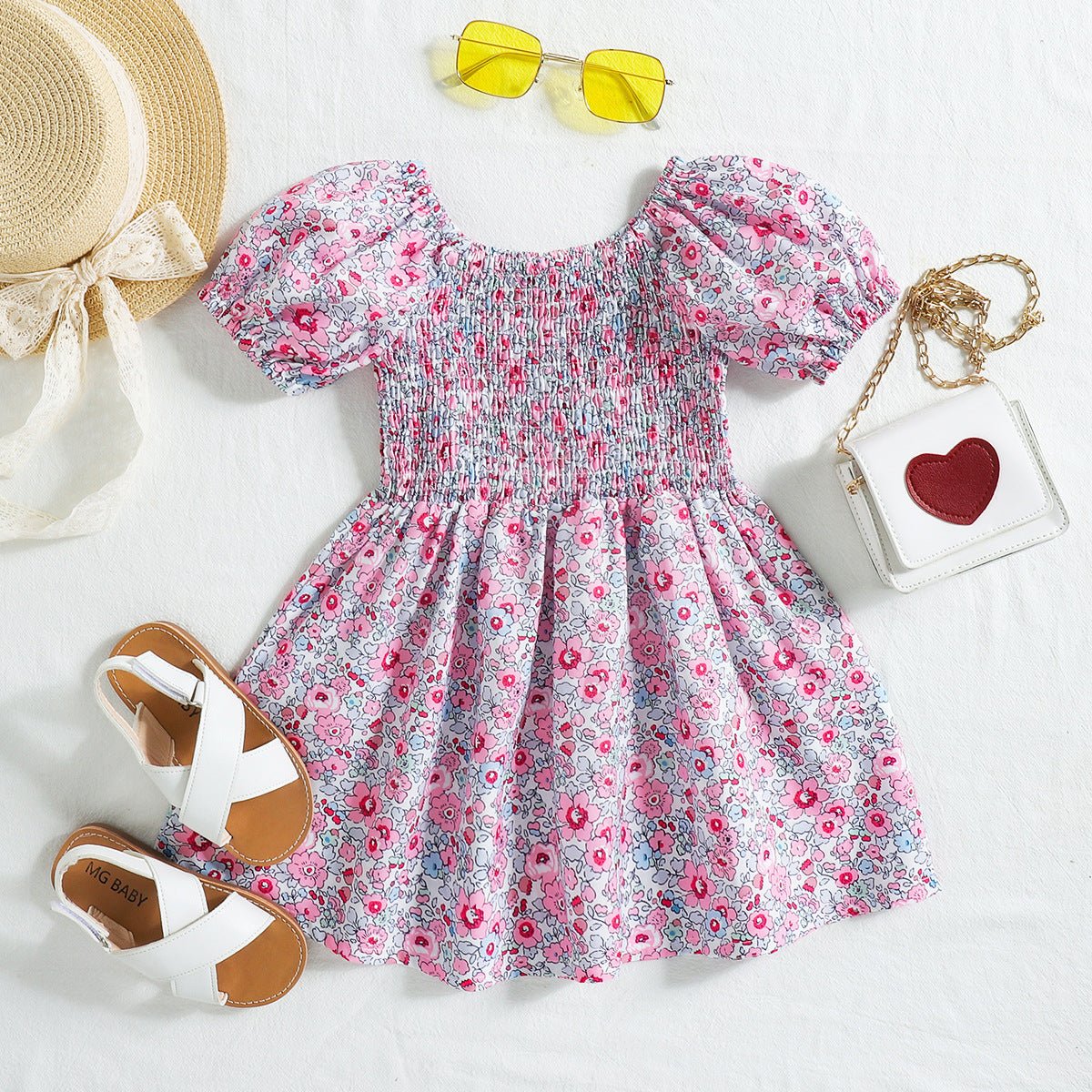 Summer New Girls' Floral Puff Sleeve Dress - PratSN