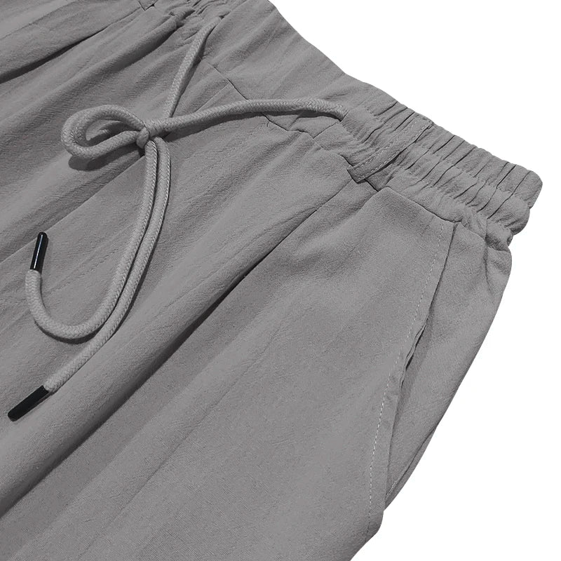 Summer New Linen Casual Pants Elastic Waist Beach Pants Lightweight Drawstring Summer Yoga Pants Solid Color Beach Pants - PratSN