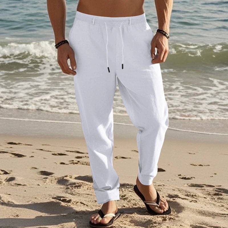 Summer New Linen Casual Pants Elastic Waist Beach Pants Lightweight Drawstring Summer Yoga Pants Solid Color Beach Pants - PratSN