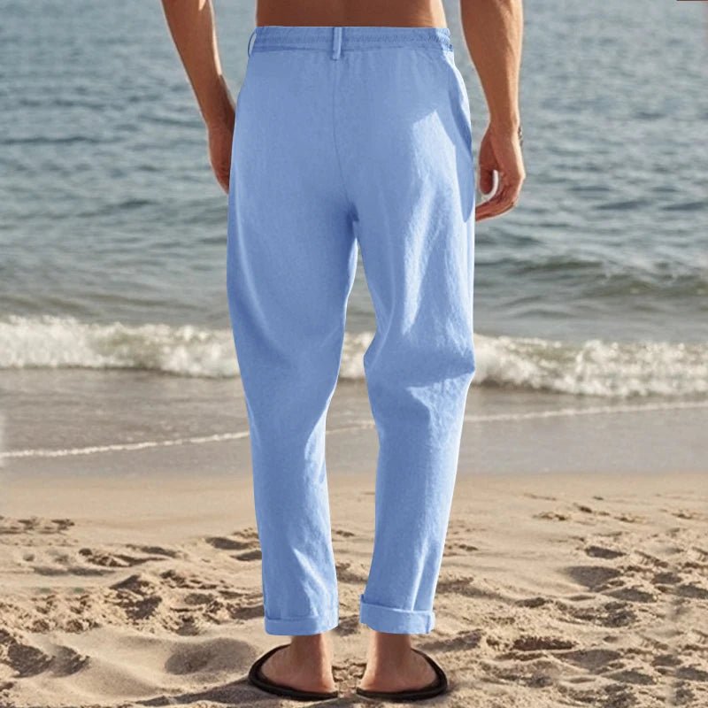 Summer New Linen Casual Pants Elastic Waist Beach Pants Lightweight Drawstring Summer Yoga Pants Solid Color Beach Pants - PratSN