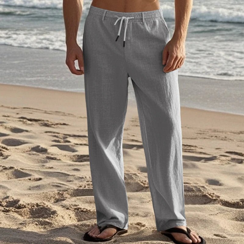 Summer New Linen Casual Pants Elastic Waist Beach Pants Lightweight Drawstring Summer Yoga Pants Solid Color Beach Pants - PratSN