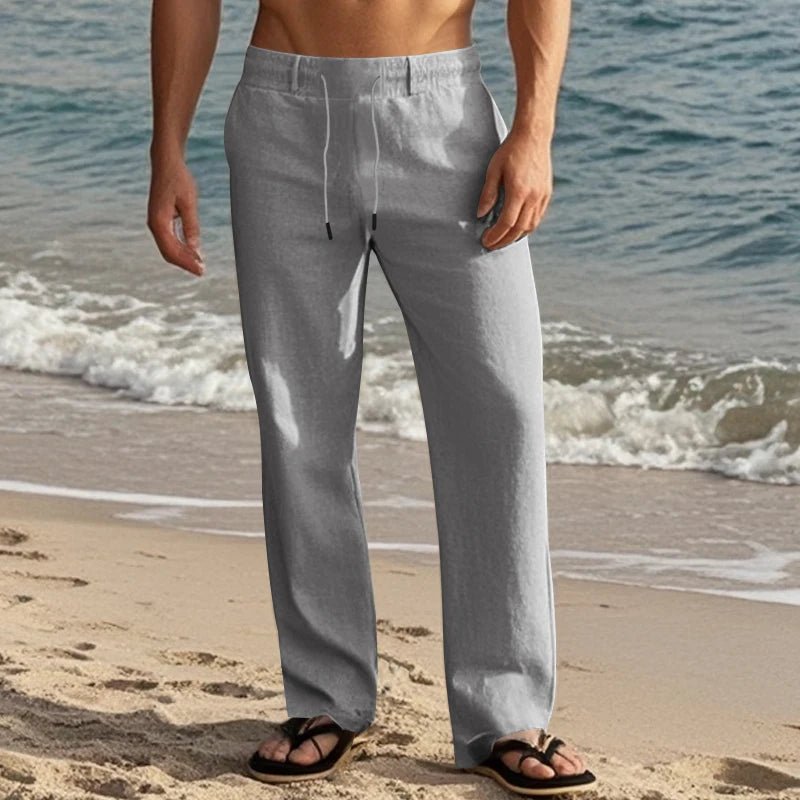 Summer New Linen Casual Pants Elastic Waist Beach Pants Lightweight Drawstring Summer Yoga Pants Solid Color Beach Pants - PratSN