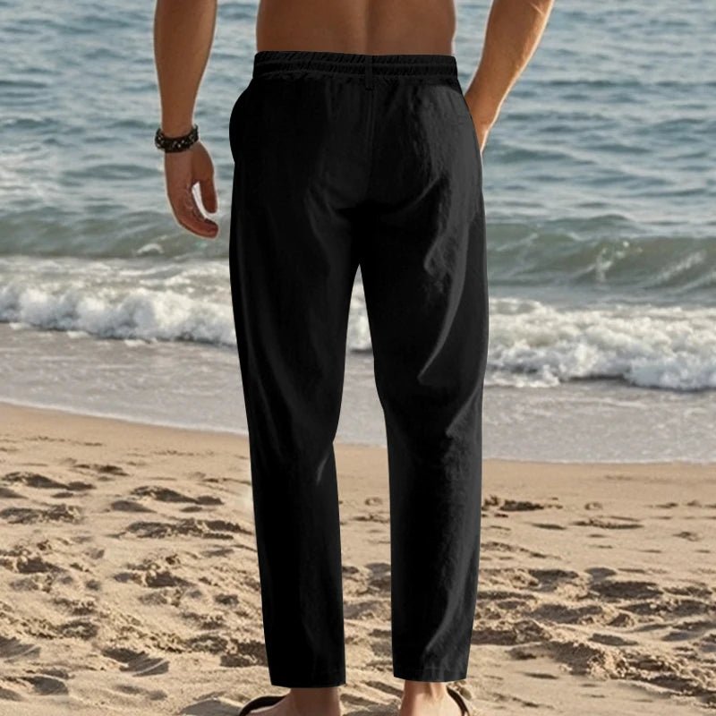 Summer New Linen Casual Pants Elastic Waist Beach Pants Lightweight Drawstring Summer Yoga Pants Solid Color Beach Pants - PratSN