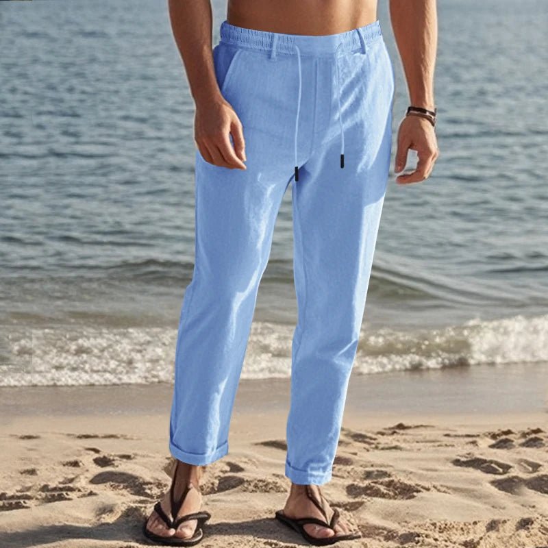 Summer New Linen Casual Pants Elastic Waist Beach Pants Lightweight Drawstring Summer Yoga Pants Solid Color Beach Pants - PratSN