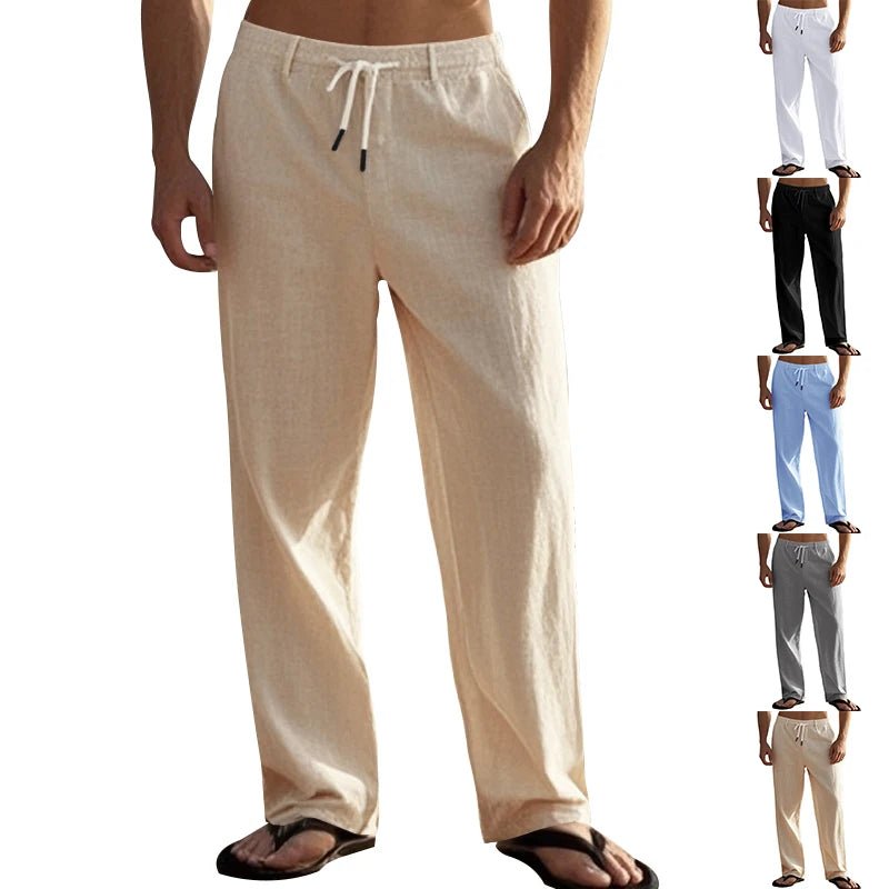Summer New Linen Casual Pants Elastic Waist Beach Pants Lightweight Drawstring Summer Yoga Pants Solid Color Beach Pants - PratSN