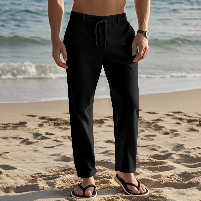 Summer New Linen Casual Pants Elastic Waist Beach Pants Lightweight Drawstring Summer Yoga Pants Solid Color Beach Pants - PratSN