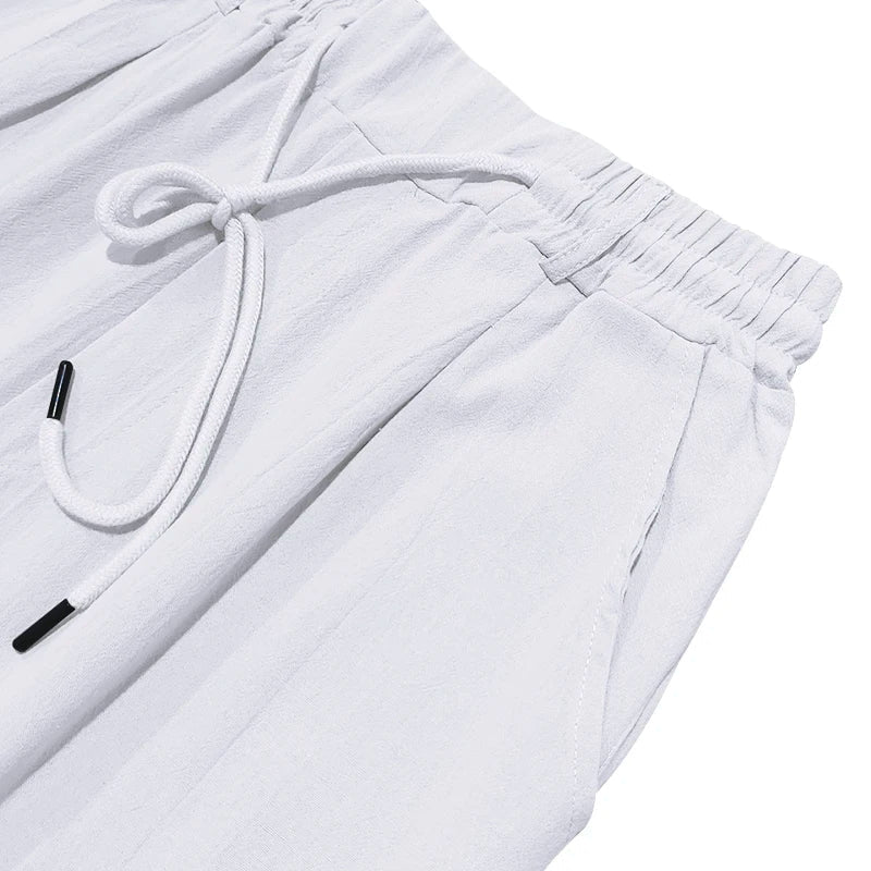 Summer New Linen Casual Pants Elastic Waist Beach Pants Lightweight Drawstring Summer Yoga Pants Solid Color Beach Pants - PratSN