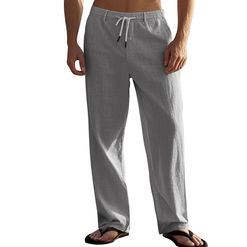 Summer New Linen Casual Pants Elastic Waist Beach Pants Lightweight Drawstring Summer Yoga Pants Solid Color Beach Pants - PratSN