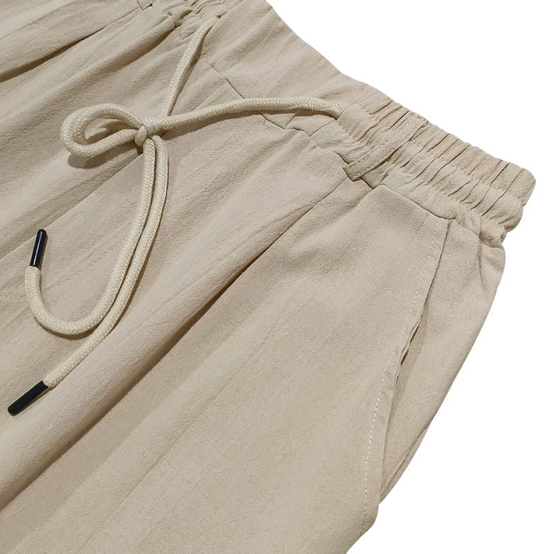 Summer New Linen Casual Pants Elastic Waist Beach Pants Lightweight Drawstring Summer Yoga Pants Solid Color Beach Pants - PratSN