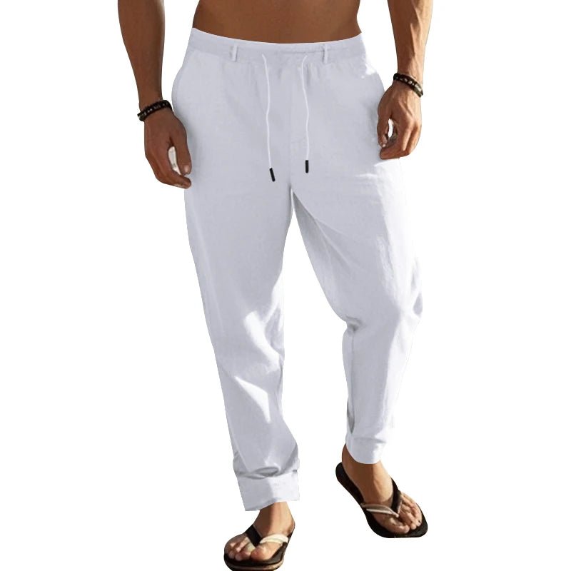 Summer New Linen Casual Pants Elastic Waist Beach Pants Lightweight Drawstring Summer Yoga Pants Solid Color Beach Pants - PratSN