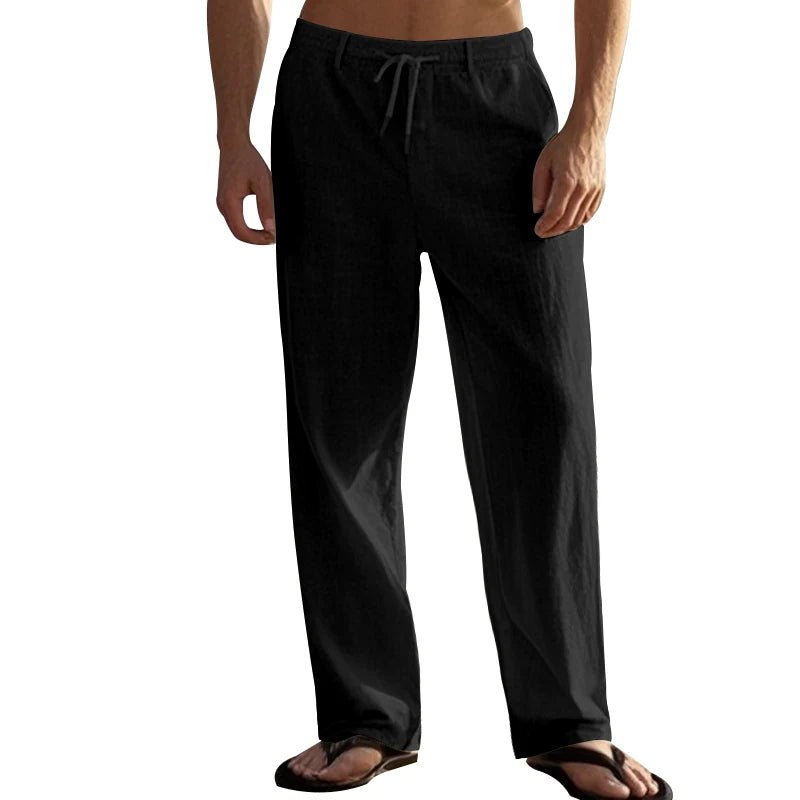Summer New Linen Casual Pants Elastic Waist Beach Pants Lightweight Drawstring Summer Yoga Pants Solid Color Beach Pants - PratSN