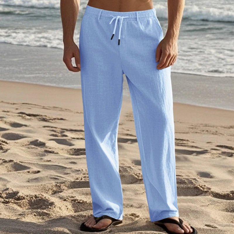 Summer New Linen Casual Pants Elastic Waist Beach Pants Lightweight Drawstring Summer Yoga Pants Solid Color Beach Pants - PratSN