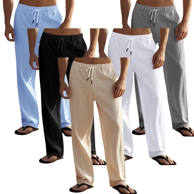 Summer New Linen Casual Pants Elastic Waist Beach Pants Lightweight Drawstring Summer Yoga Pants Solid Color Beach Pants - PratSN