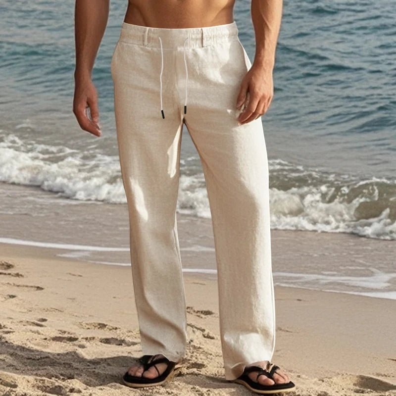 Summer New Linen Casual Pants Elastic Waist Beach Pants Lightweight Drawstring Summer Yoga Pants Solid Color Beach Pants - PratSN