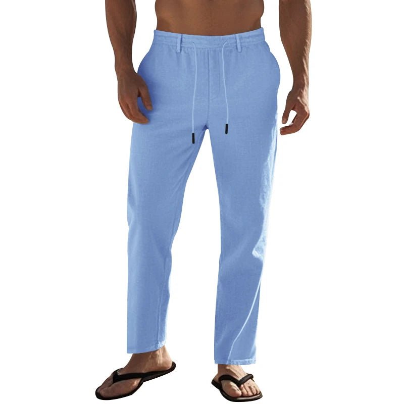 Summer New Linen Casual Pants Elastic Waist Beach Pants Lightweight Drawstring Summer Yoga Pants Solid Color Beach Pants - PratSN