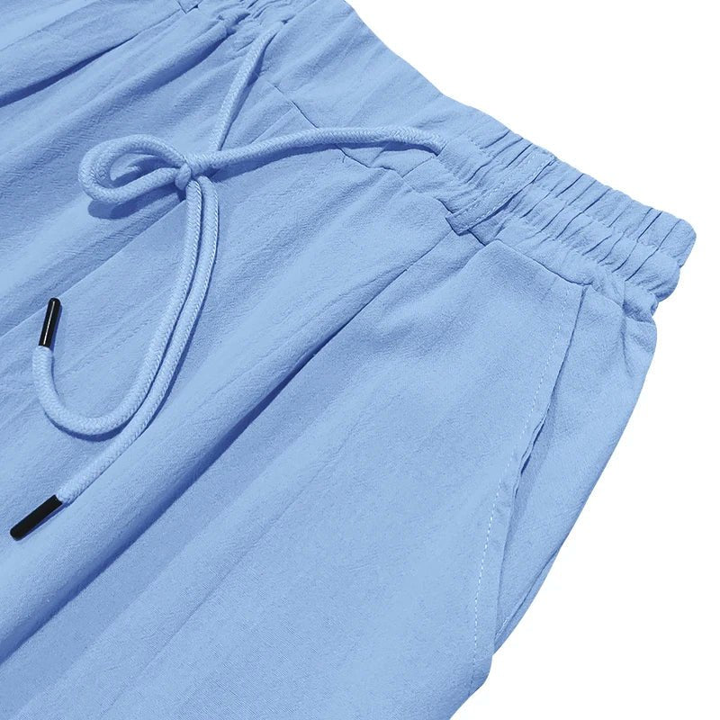 Summer New Linen Casual Pants Elastic Waist Beach Pants Lightweight Drawstring Summer Yoga Pants Solid Color Beach Pants - PratSN