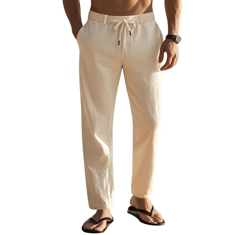 Summer New Linen Casual Pants Elastic Waist Beach Pants Lightweight Drawstring Summer Yoga Pants Solid Color Beach Pants - PratSN