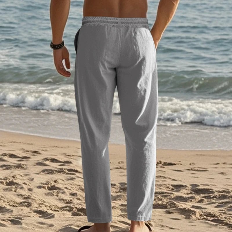 Summer New Linen Casual Pants Elastic Waist Beach Pants Lightweight Drawstring Summer Yoga Pants Solid Color Beach Pants - PratSN