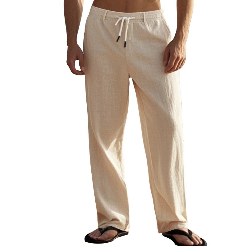 Summer New Linen Casual Pants Elastic Waist Beach Pants Lightweight Drawstring Summer Yoga Pants Solid Color Beach Pants - PratSN
