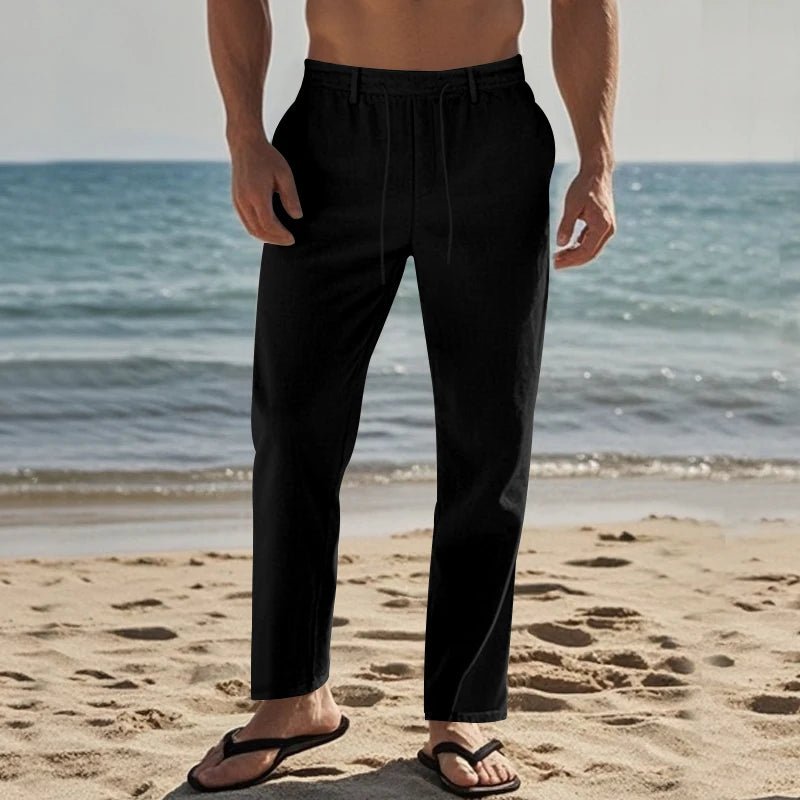 Summer New Linen Casual Pants Elastic Waist Beach Pants Lightweight Drawstring Summer Yoga Pants Solid Color Beach Pants - PratSN