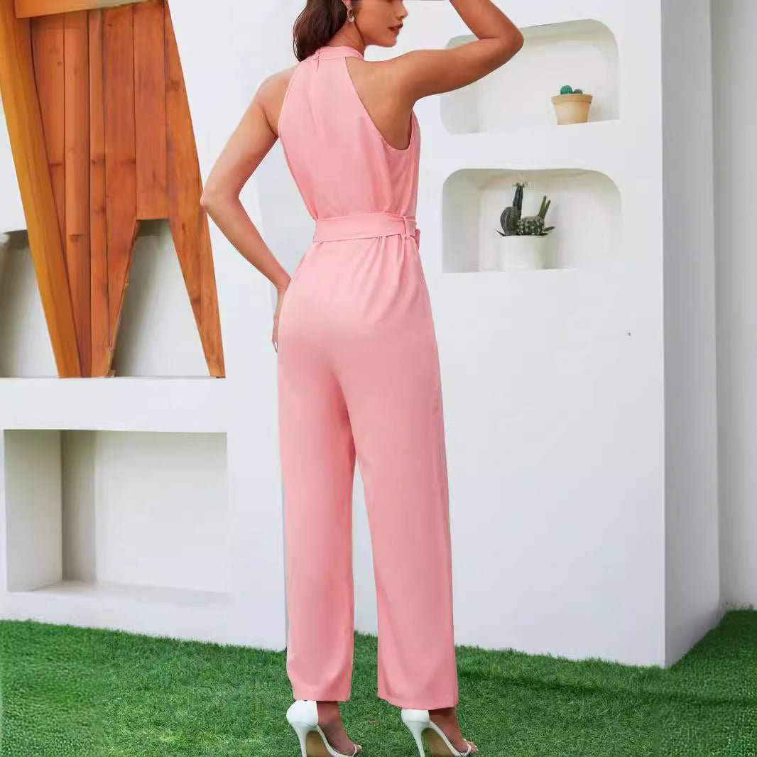Summer Sleeveless Halter Lace Up Casual Jumpsuit - PratSN