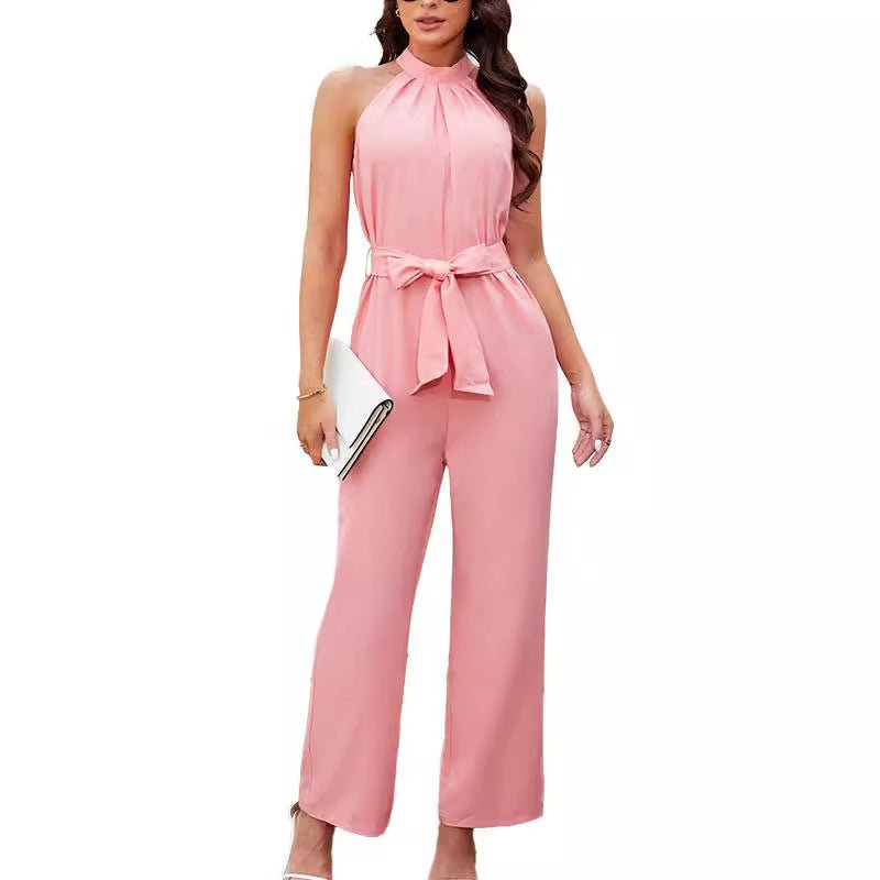 Summer Sleeveless Halter Lace Up Casual Jumpsuit - PratSN