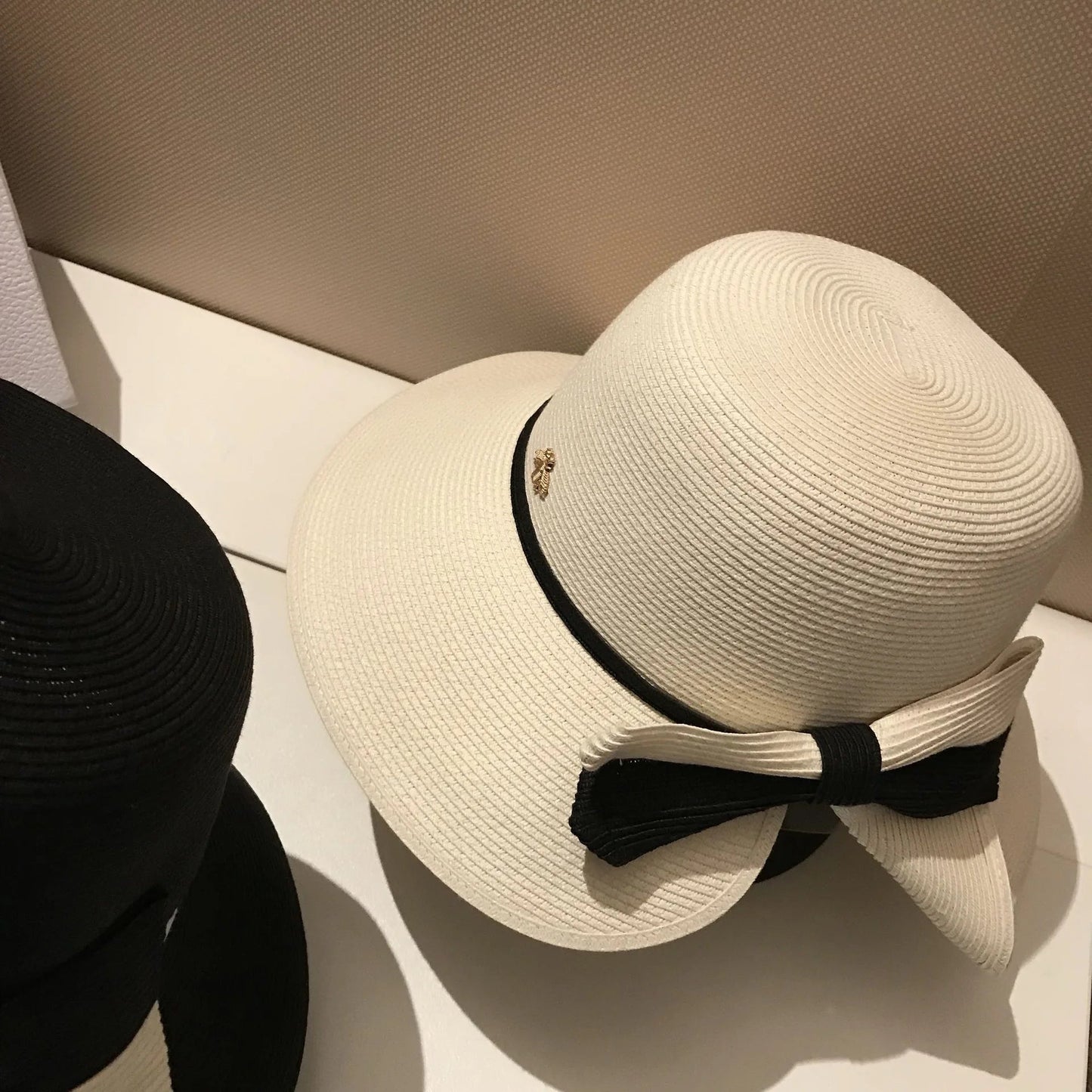 Summer straw hat, little bee, big eaves, sunshade basin hat, Japanese fine grass woven bow sun hat - PratSN