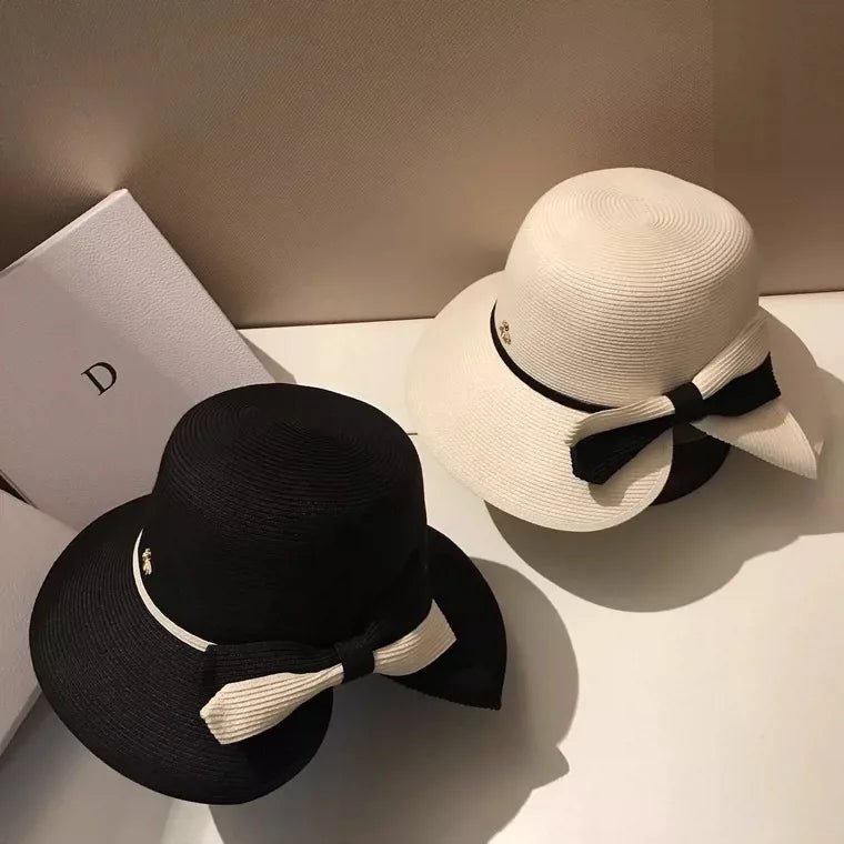 Summer straw hat, little bee, big eaves, sunshade basin hat, Japanese fine grass woven bow sun hat - PratSN