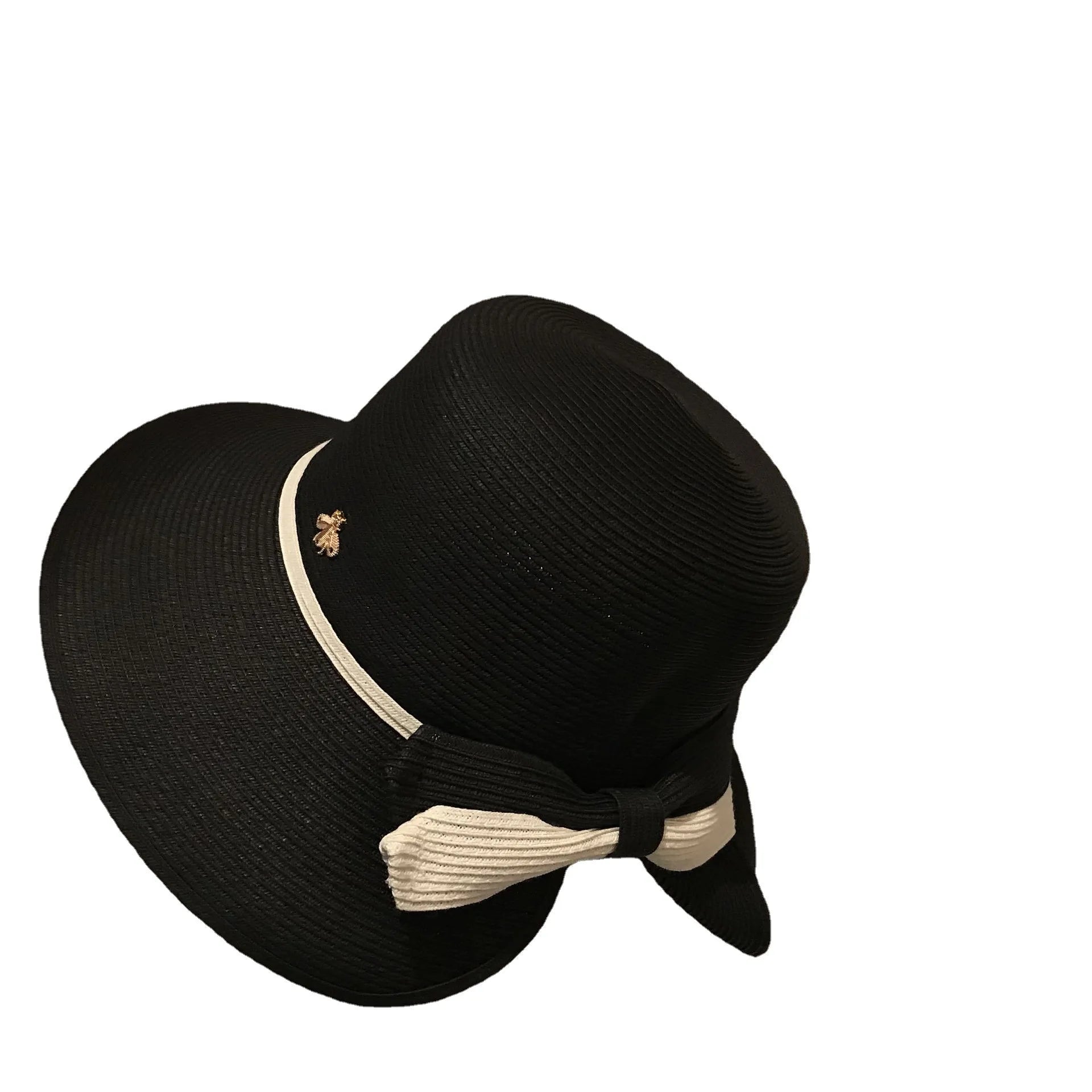 Summer straw hat, little bee, big eaves, sunshade basin hat, Japanese fine grass woven bow sun hat - PratSN
