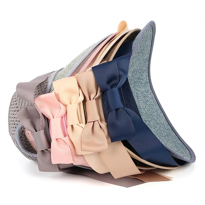 Summer Sun Hat Women Beach Accessories Wide Brim UV Protection Visor Sunshade Cap Ladies Bowknot Korean Panama Floppy Sunhat - PratSN