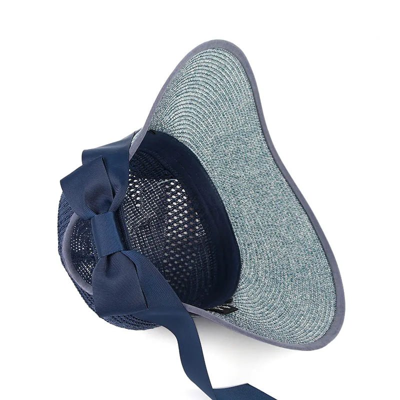 Summer Sun Hat Women Beach Accessories Wide Brim UV Protection Visor Sunshade Cap Ladies Bowknot Korean Panama Floppy Sunhat - PratSN