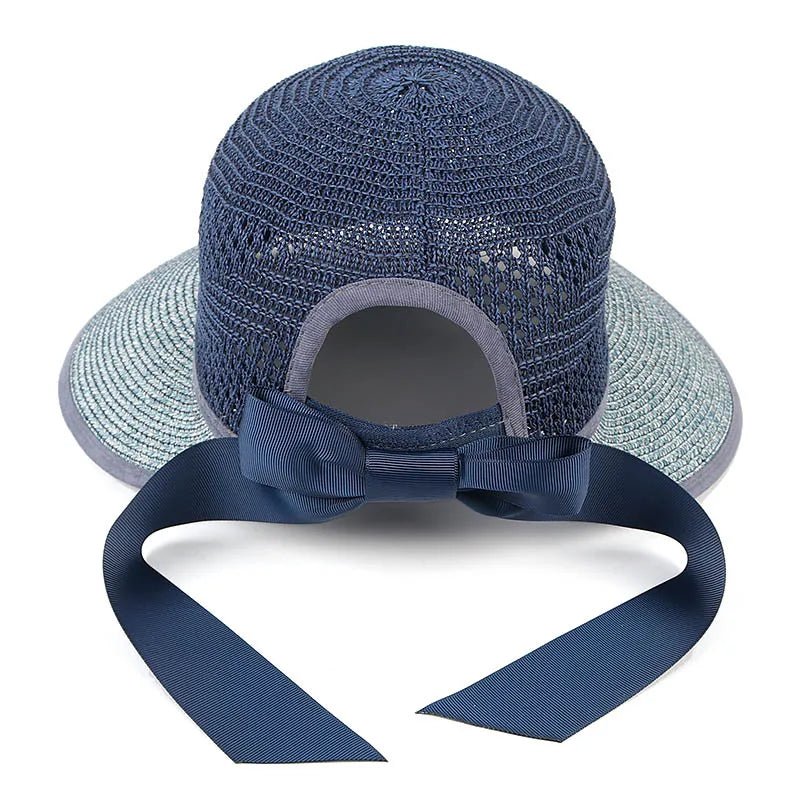 Summer Sun Hat Women Beach Accessories Wide Brim UV Protection Visor Sunshade Cap Ladies Bowknot Korean Panama Floppy Sunhat - PratSN