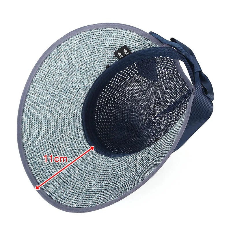 Summer Sun Hat Women Beach Accessories Wide Brim UV Protection Visor Sunshade Cap Ladies Bowknot Korean Panama Floppy Sunhat - PratSN
