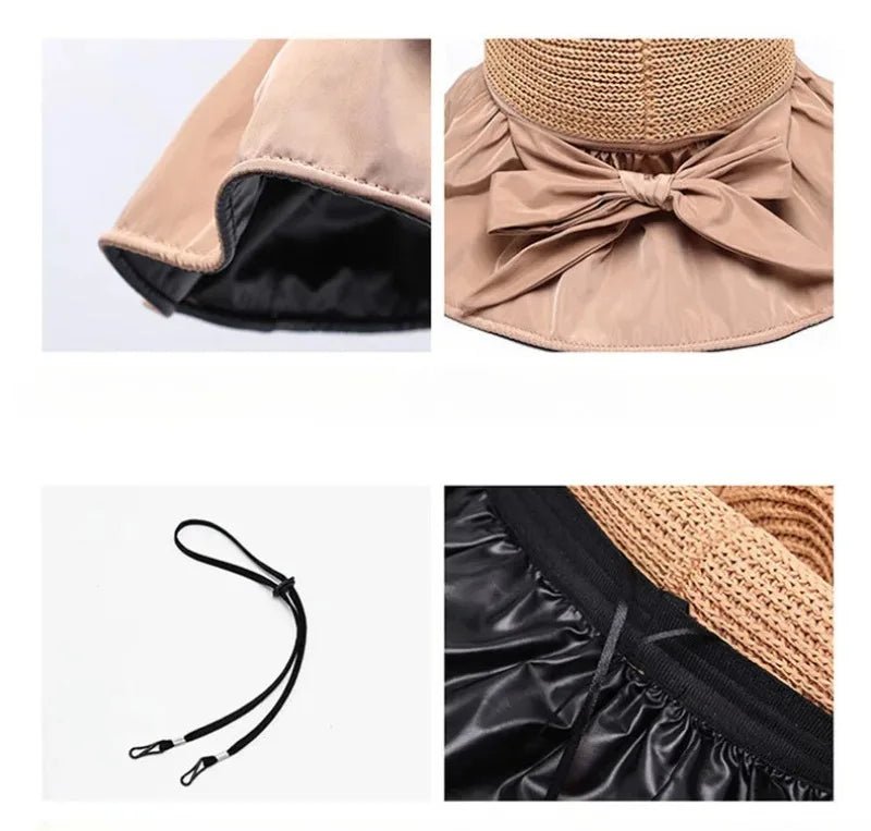 Summer Sun Hat Women Straw Woven Anti Ultraviolet Sun Visor Cap with Big Brim Seaside Black Glue Breathable Bucket Hat Korea Sty - PratSN