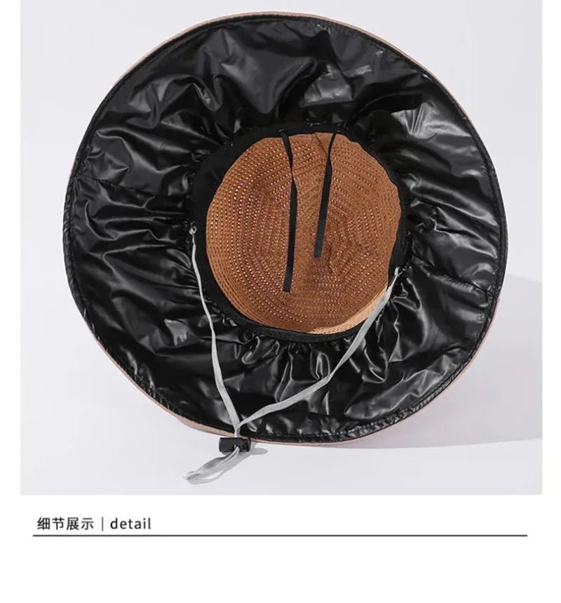 Summer Sun Hat Women Straw Woven Anti Ultraviolet Sun Visor Cap with Big Brim Seaside Black Glue Breathable Bucket Hat Korea Sty - PratSN