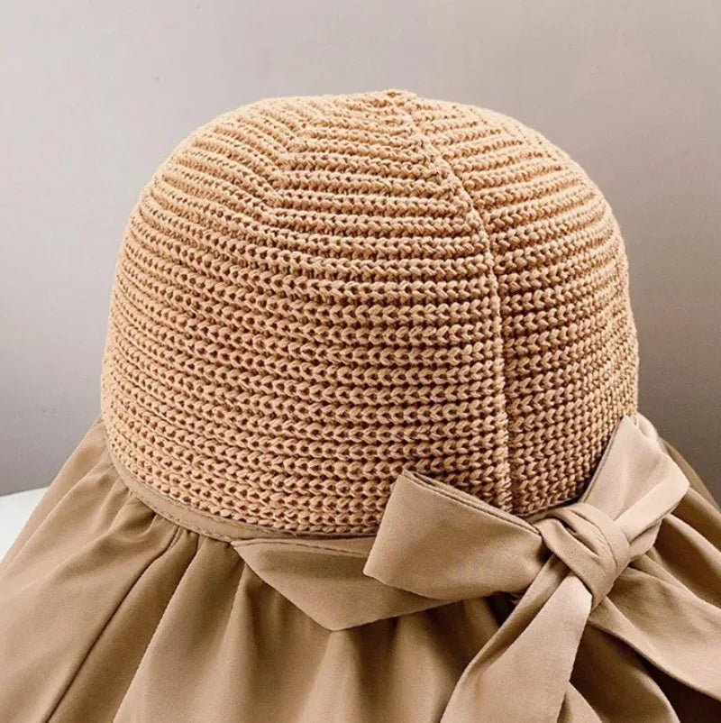 Summer Sun Hat Women Straw Woven Anti Ultraviolet Sun Visor Cap with Big Brim Seaside Black Glue Breathable Bucket Hat Korea Sty - PratSN