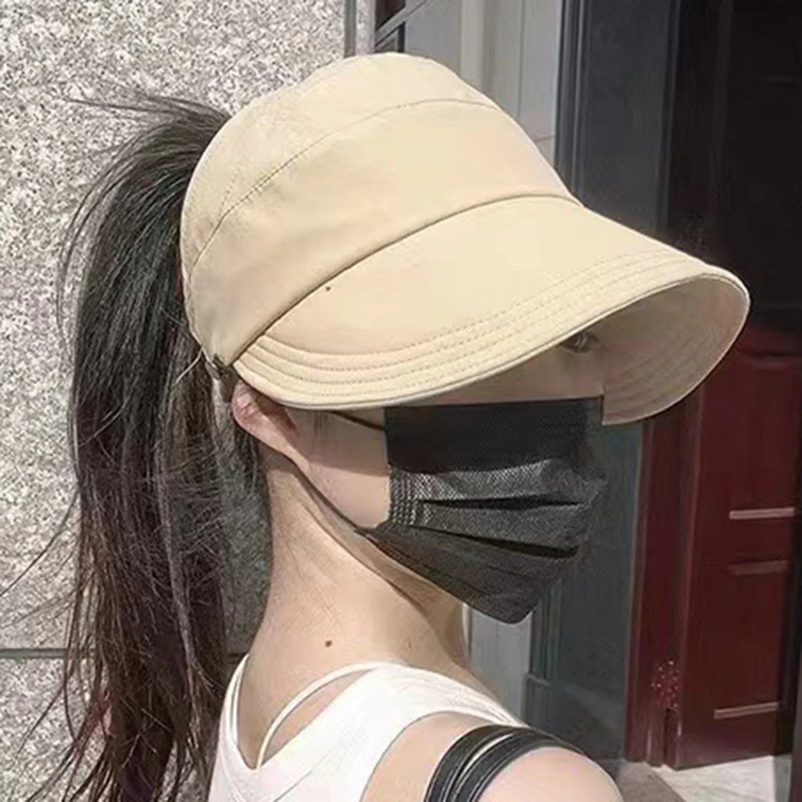 Summer Sun Hats for women Adjustable Large Brim Breathable Ponytail Empty Top Casual Beach Hat for Outdoor Sports Hiking Travel - PratSN