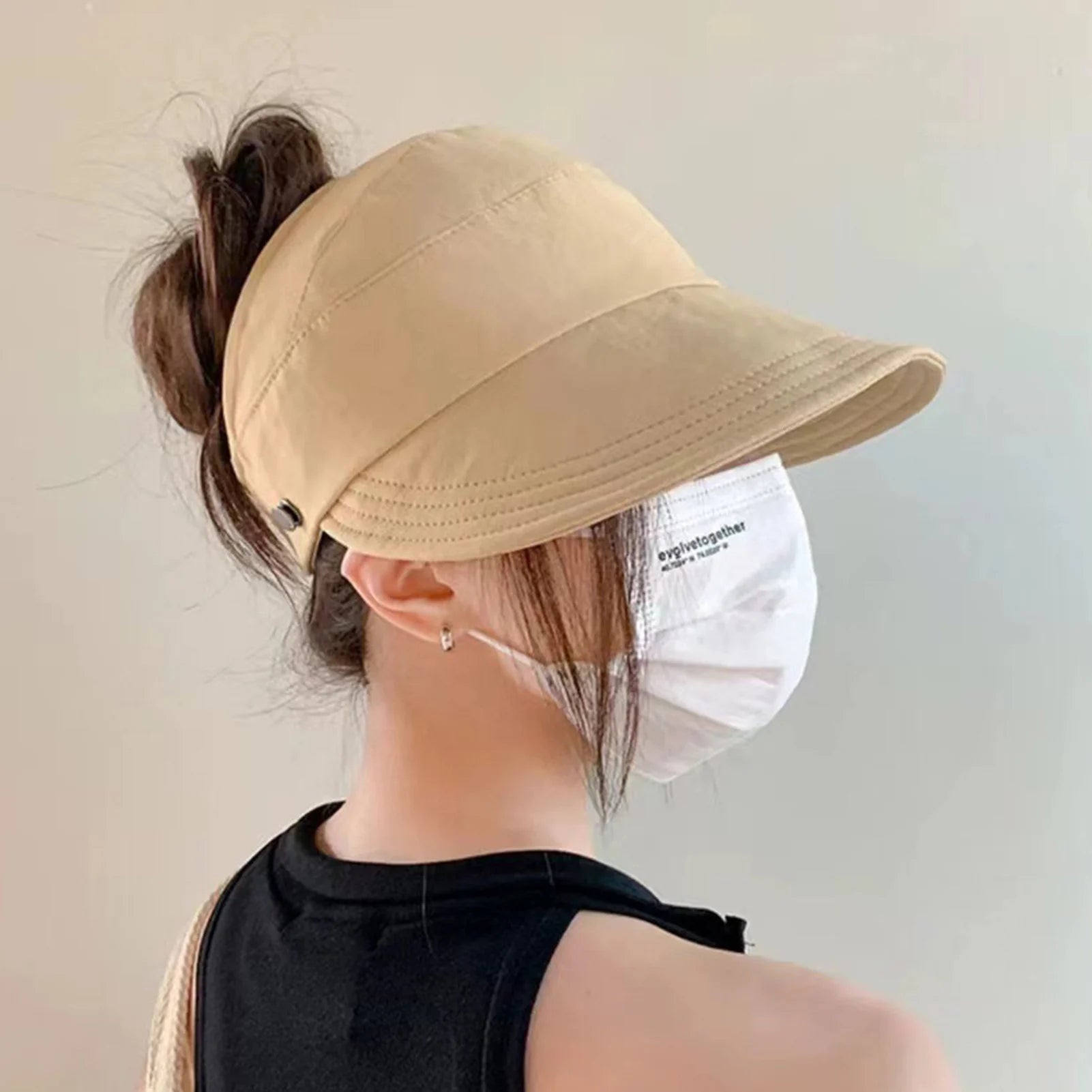 Summer Sun Hats for women Adjustable Large Brim Breathable Ponytail Empty Top Casual Beach Hat for Outdoor Sports Hiking Travel - PratSN