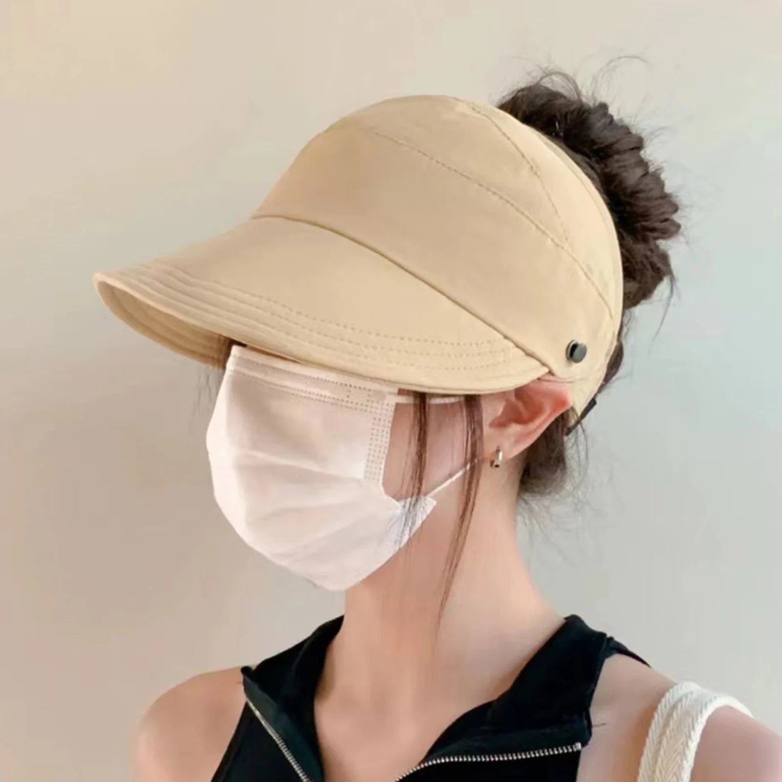 Summer Sun Hats for women Adjustable Large Brim Breathable Ponytail Empty Top Casual Beach Hat for Outdoor Sports Hiking Travel - PratSN