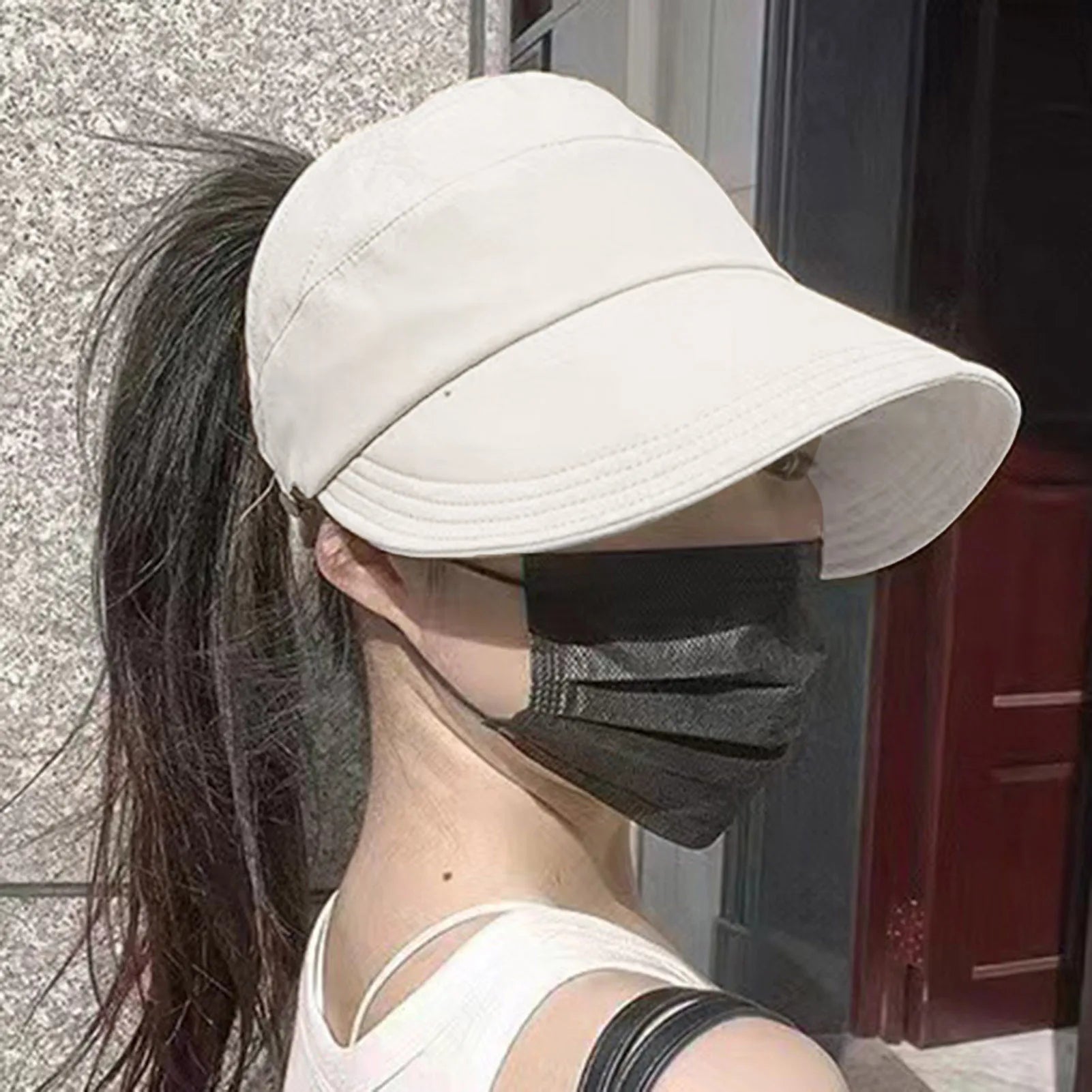 Summer Sun Hats for women Adjustable Large Brim Breathable Ponytail Empty Top Casual Beach Hat for Outdoor Sports Hiking Travel - PratSN