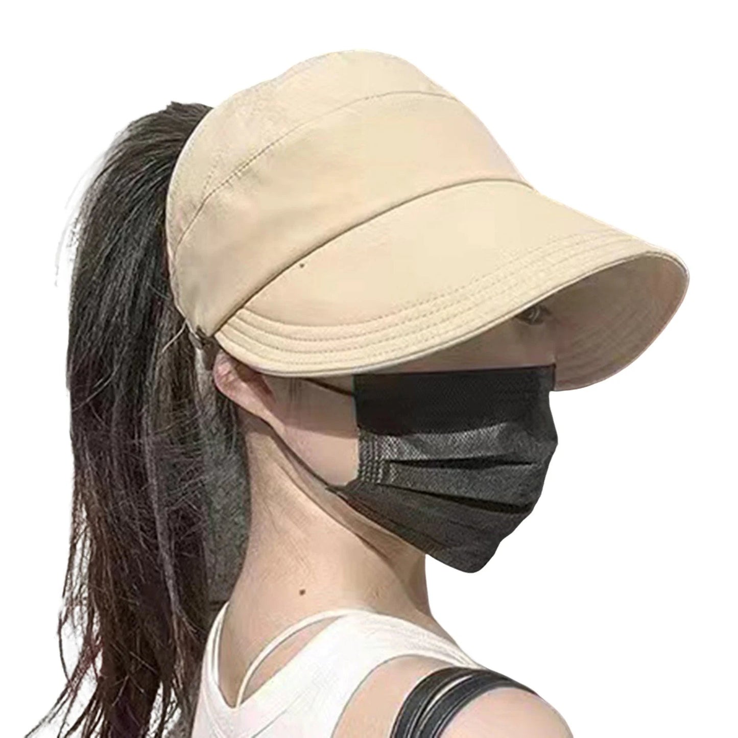 Summer Sun Hats for women Adjustable Large Brim Breathable Ponytail Empty Top Casual Beach Hat for Outdoor Sports Hiking Travel - PratSN